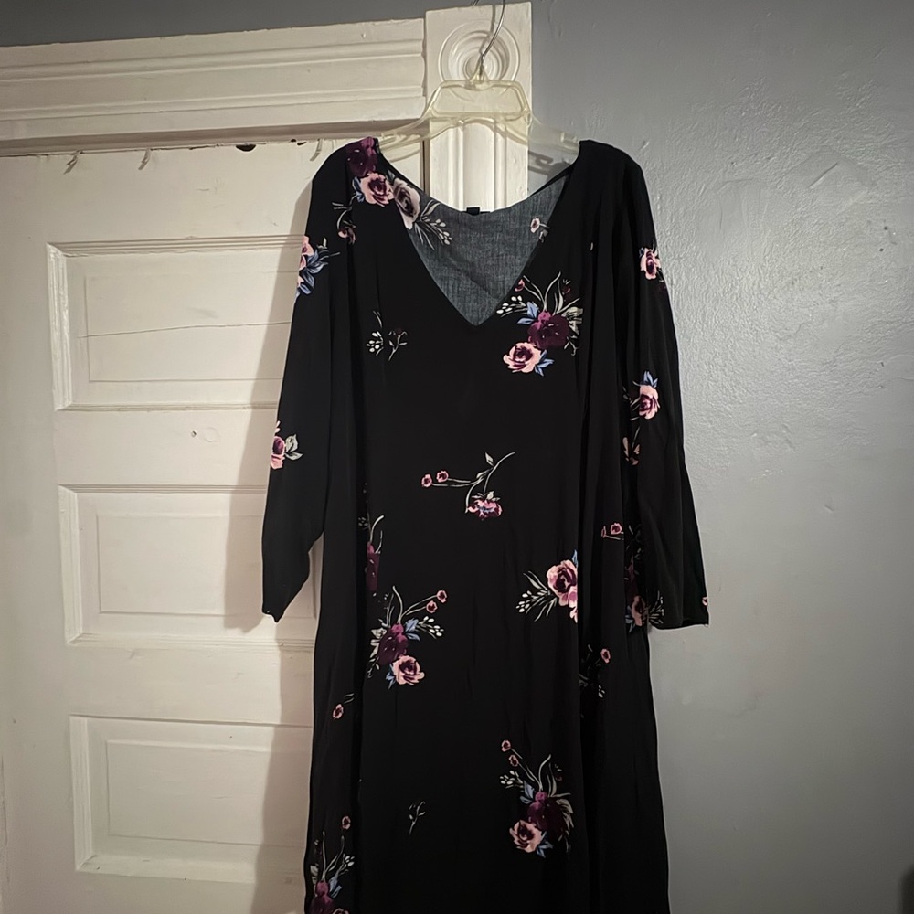 Torrid Black and Pink Long Sleeve V-Neck Sundress